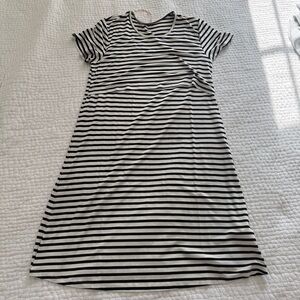 Quince Black and White Striped Maternity Dress
